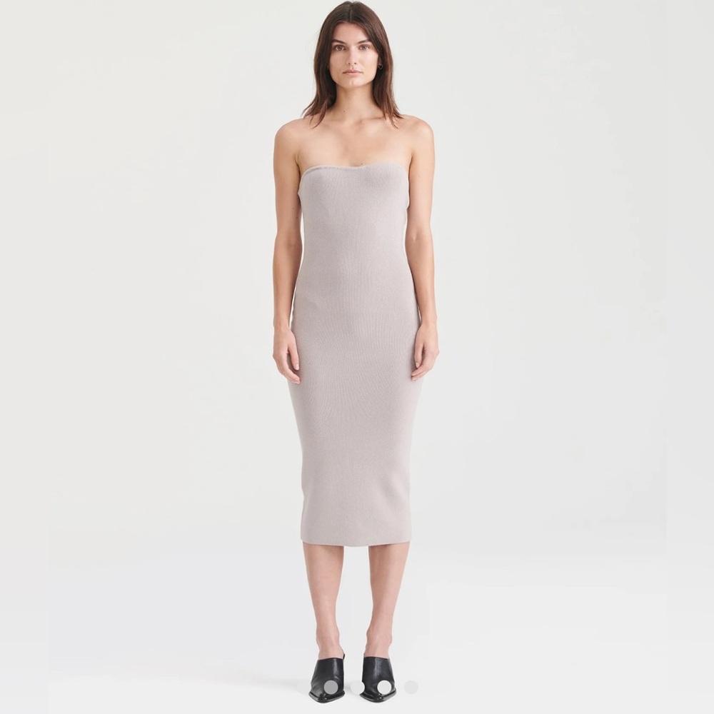 Naadam strapless ribbed pebble color dress
